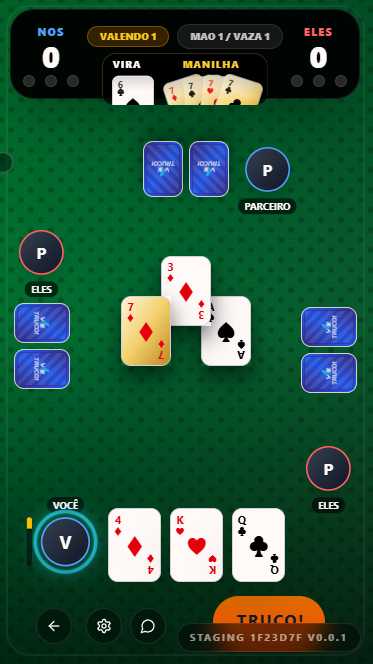 Partida 2v2 do Vai Truco! no mobile.